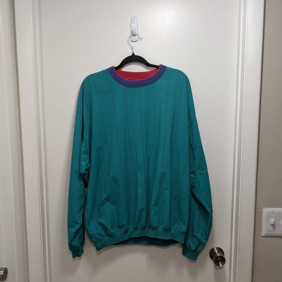 RARE Vintage Eddie Bauer Teal Striped Crewneck Windbreaker Pullover